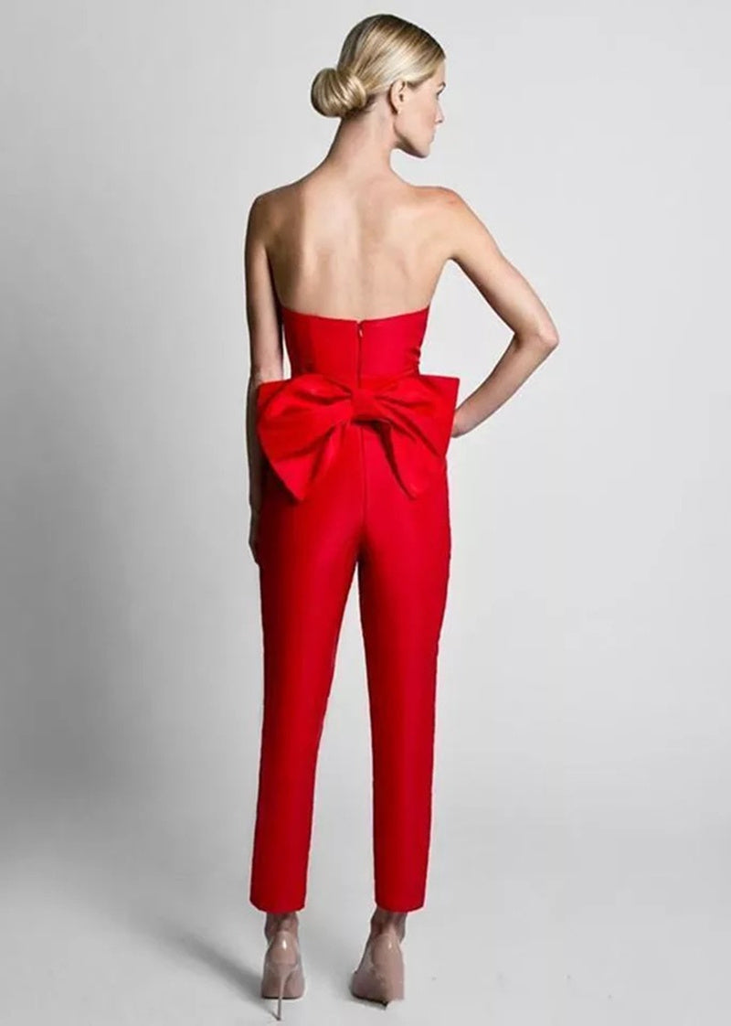 Scarlet Elegance Sleeveless Red Evening Jumpsuit Gown with Flowy Cape Overlay