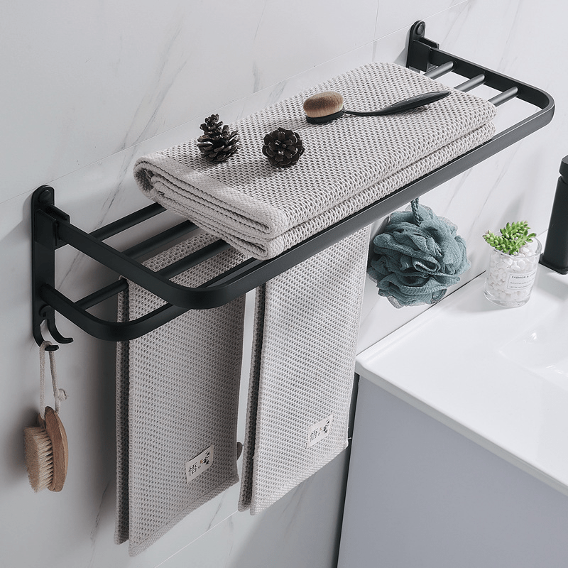WallMounted Bathroom Towel Rack and Shelf Combo