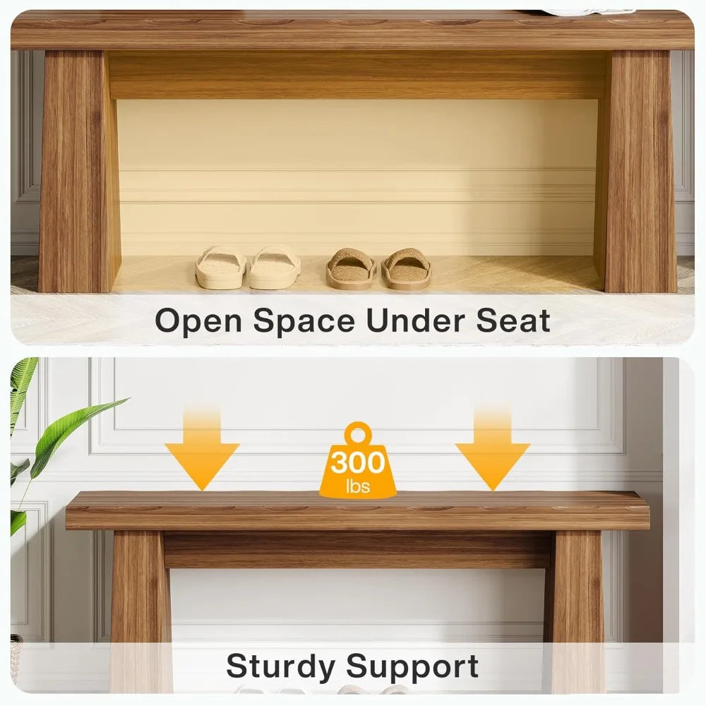 Wooden Entryway Bench, Wood Dining Table Bench with Sturdy Frame for Dining Room Bedroom Living Room Hallway Kitchen