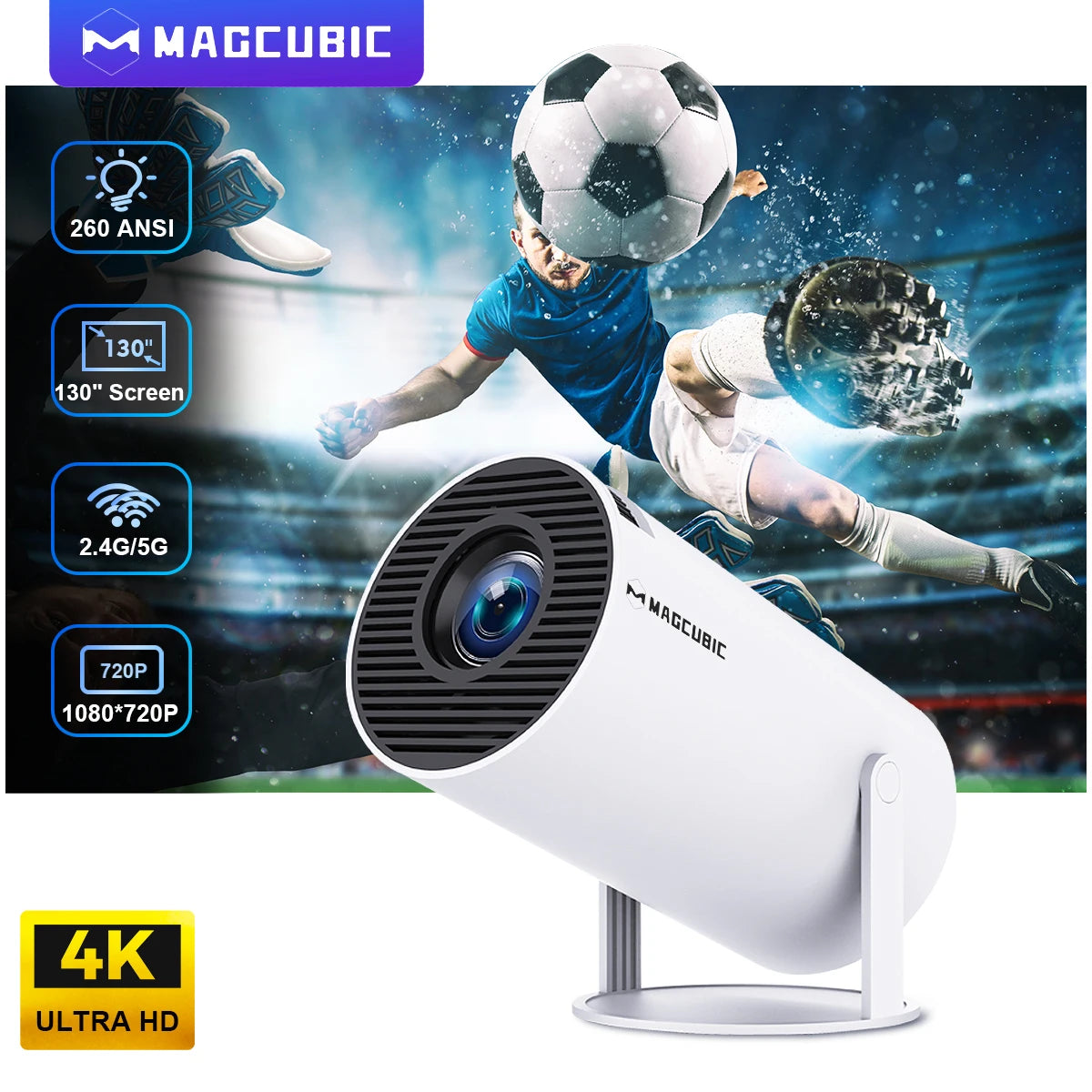 Magcubic Projector Android 11 4K 1280*720P HY300 Pro + Dual Wifi 260ANSI 180°flexible BT5.0 Cinema Outdoor Portable Projector