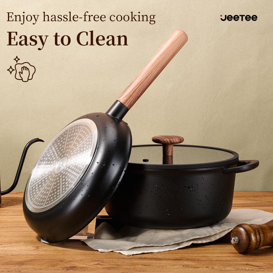 Ceramic Cookware Sets 15 Pcs, Healthy Pots And Pans Set Non Stick, Induction Kitchen Cooking Set With Removable Handles, Stackable Pots Pans, Oven Safe, PFOA,PFOS Free, Black