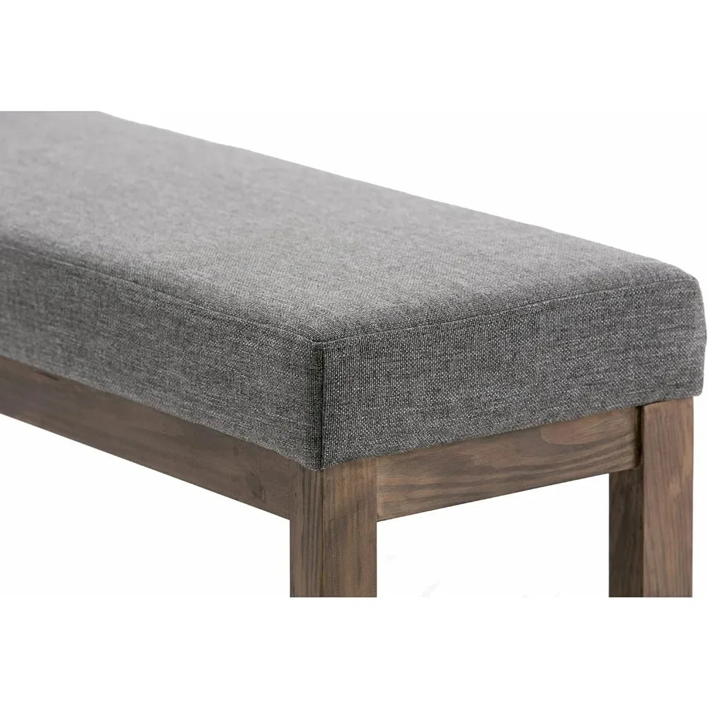 45 inch Wide Contemporary Rectangle Large Ottoman Bench in Grey Linen Look Fabric, Assembled, for the Living Room