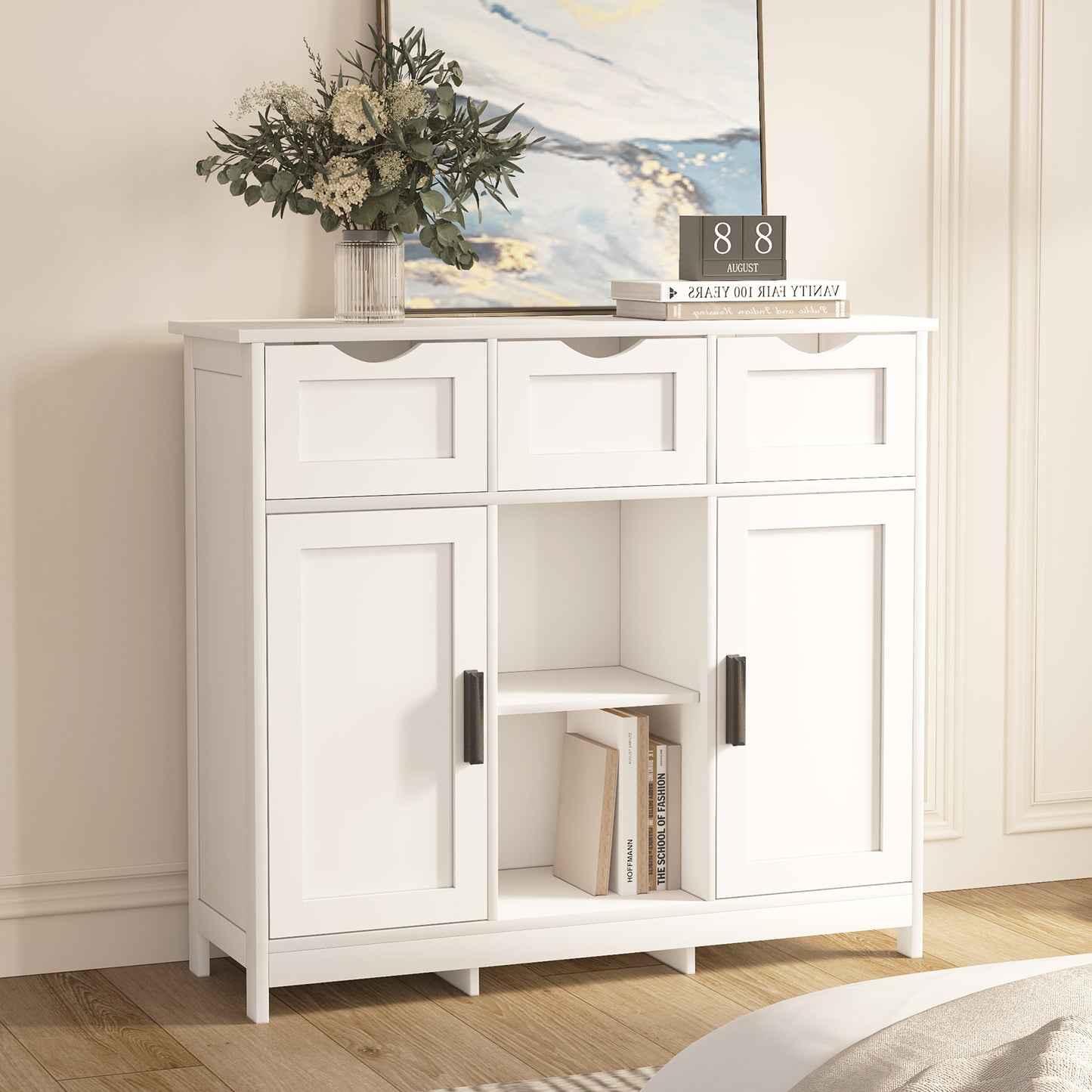 Cabinets With Drawers And Shelves, Living Room, Bedroom, Office Cabinets Furniture Home Decor - White