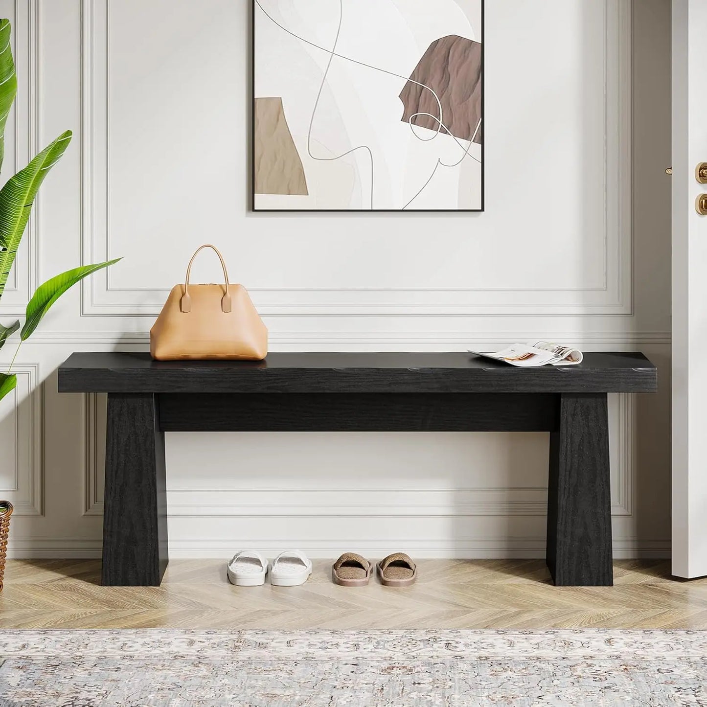 Wooden Entryway Bench, Wood Dining Table Bench with Sturdy Frame for Dining Room Bedroom Living Room Hallway Kitchen