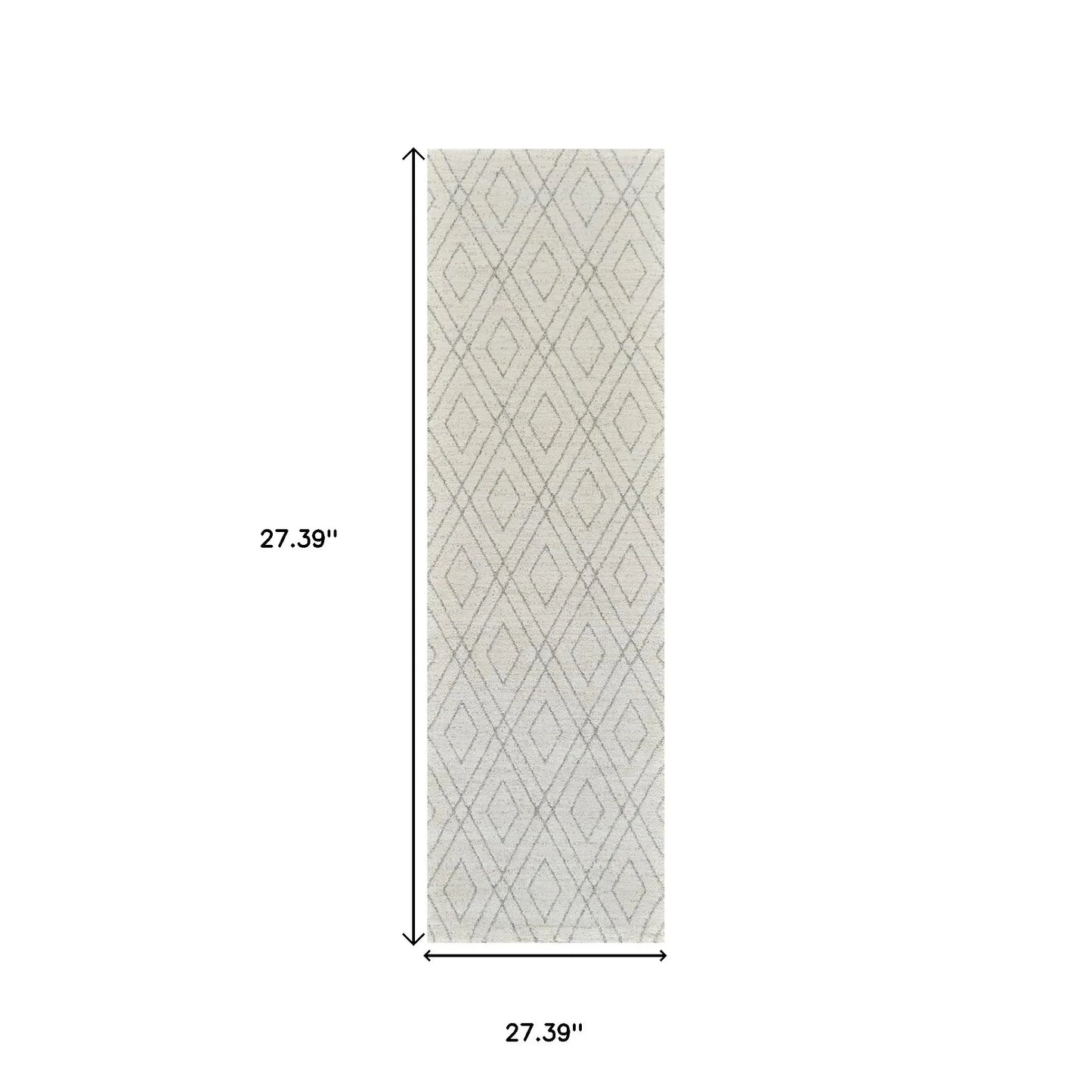 HMS 8' Beige Gray Handmade Woven Abstract Non-Skid Runner Rug Modern Wool Polyester Silk Nylon for Home Prayer-for Teens