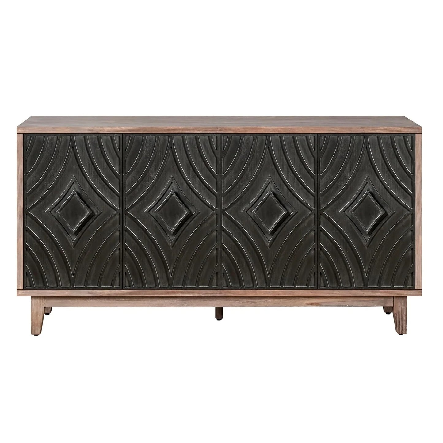 Midcentury Modern Luxury Sideboard Cabinet HMS 60\" Brown and Charcoal Distressed Wood Four Door Home Furniture