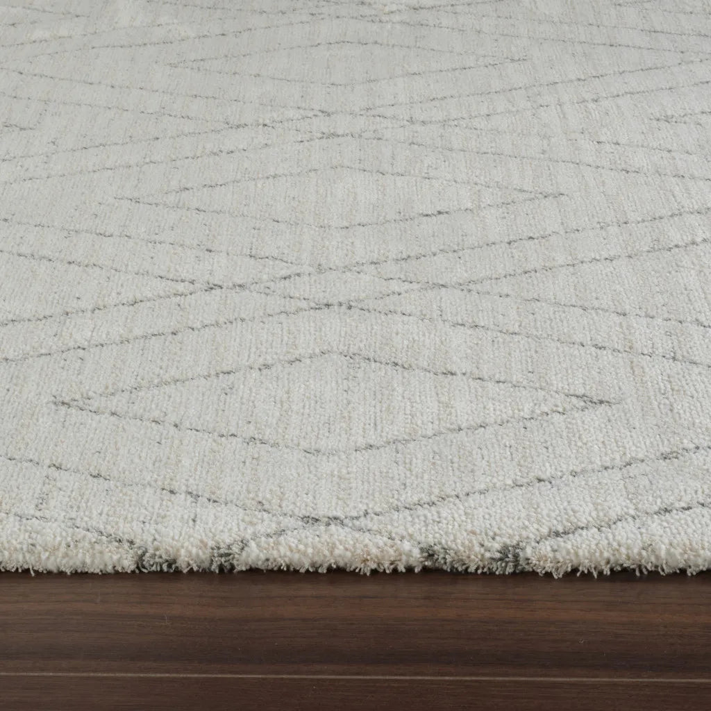 HMS 8' Beige Gray Handmade Woven Abstract Non-Skid Runner Rug Modern Wool Polyester Silk Nylon for Home Prayer-for Teens