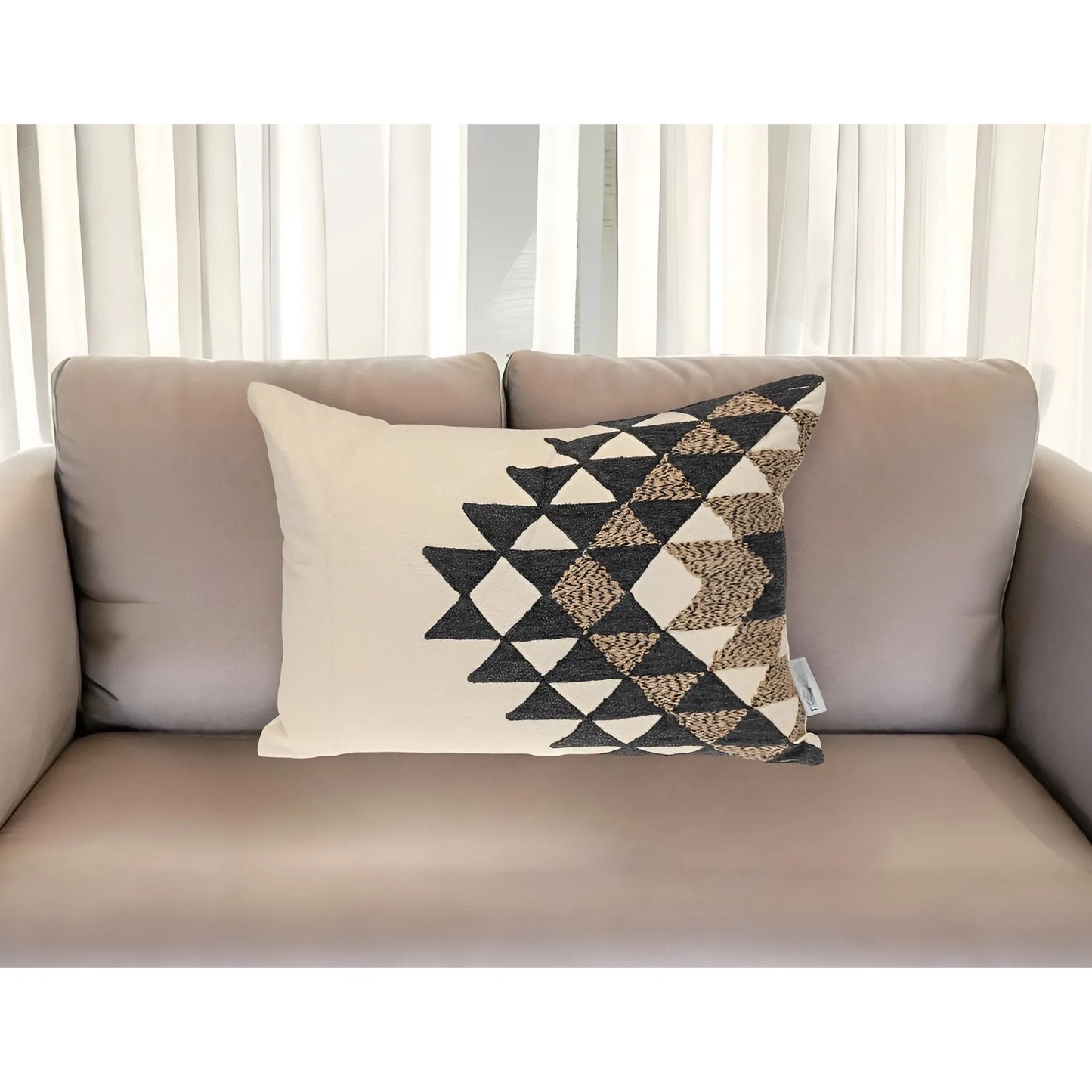 HMS 14\" X 20\" Beige and Black Geometric Cotton Throw Pillow Decorative and Stylish for Home or Office