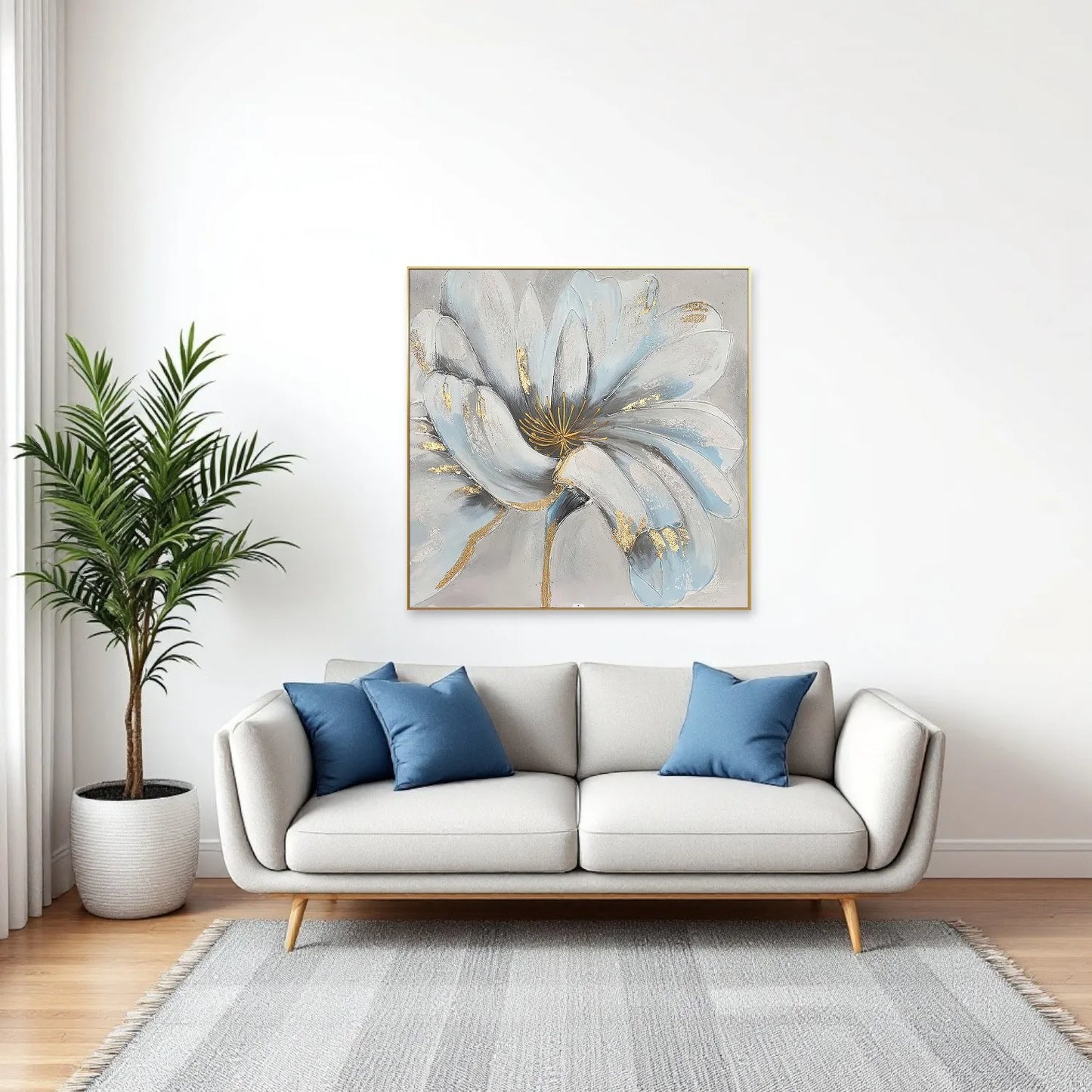 HMS Unveiled Modern Gold Framed Oil Painting Oversized Floral Wall Art for Home Decoration Hand Painted