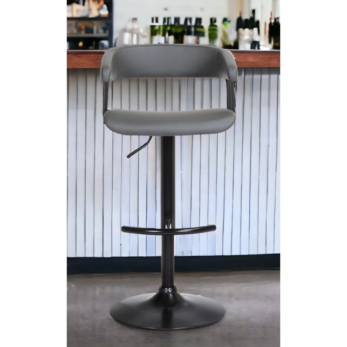 HMS Modern Style Gray & Black Faux Leather Bar Stool with Metal Swivel Adjustable Height for Home Hotel or Dining