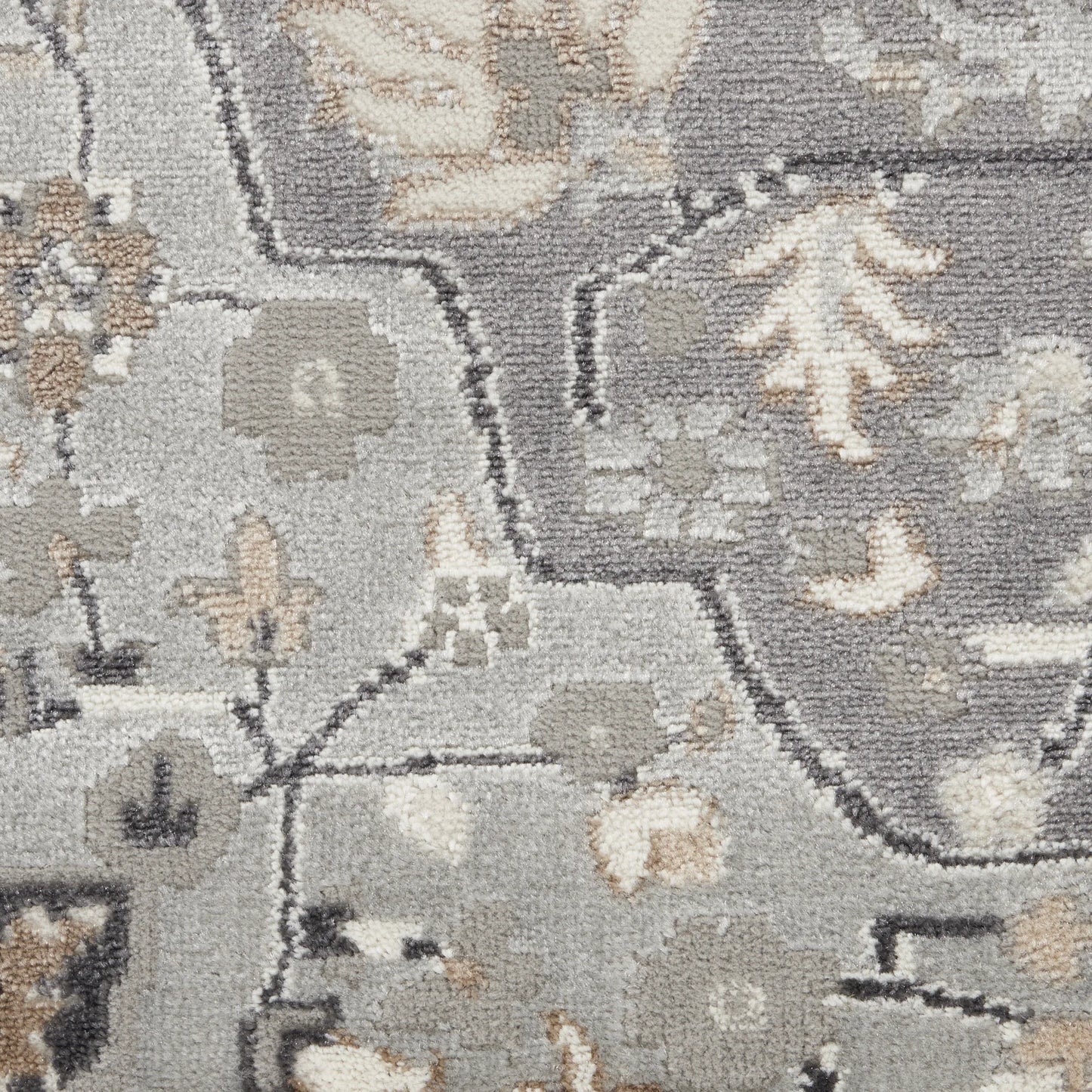 HMS 12' Gray Ivory Floral Anti-Slip Non-Skid Runner Rug Braided Tufted Oriental Style Woven Silk Polyester for Home Golf Course