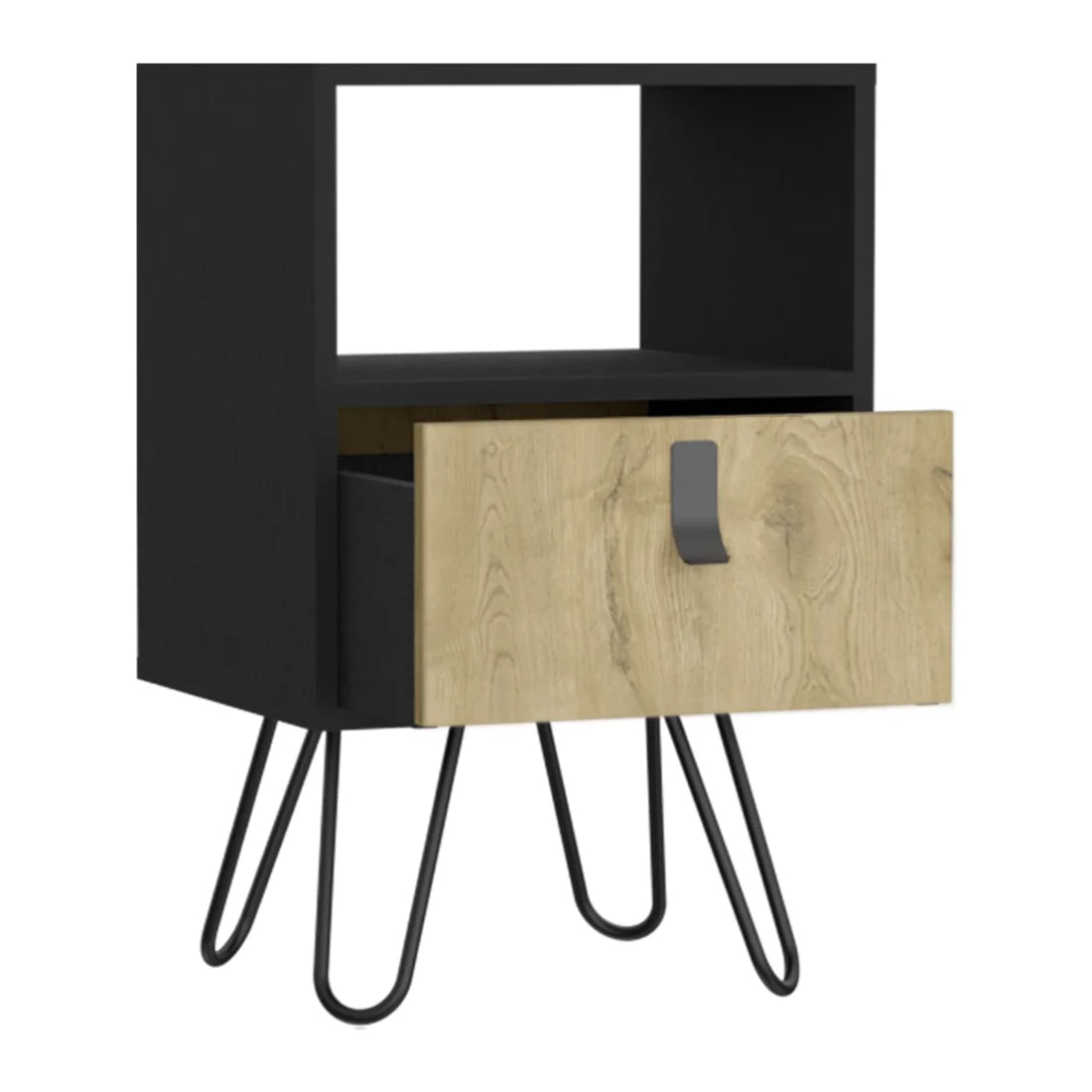 HMS Modern 23\" Black Wood One-Drawer Nightstand Bedroom Living Room Home Furniture with Panel Style for Apartments