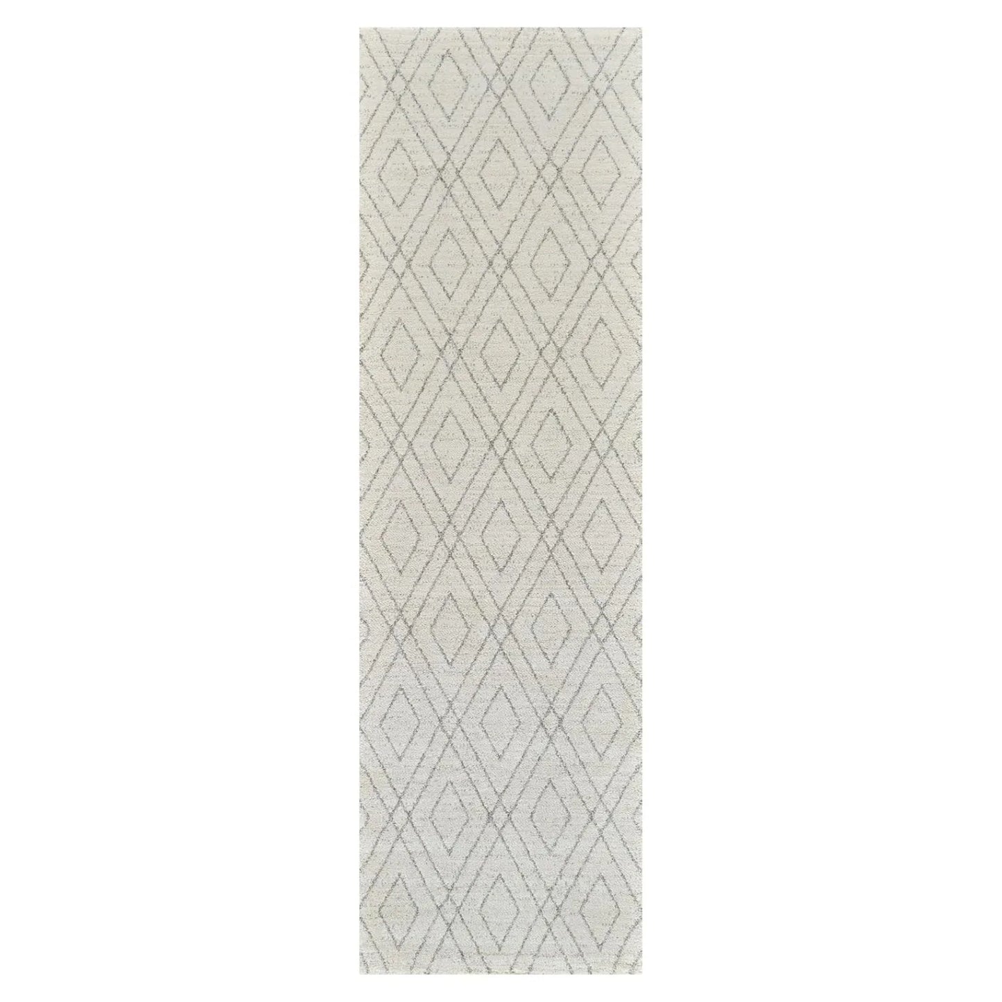 HMS 8' Beige Gray Handmade Woven Abstract Non-Skid Runner Rug Modern Wool Polyester Silk Nylon for Home Prayer-for Teens