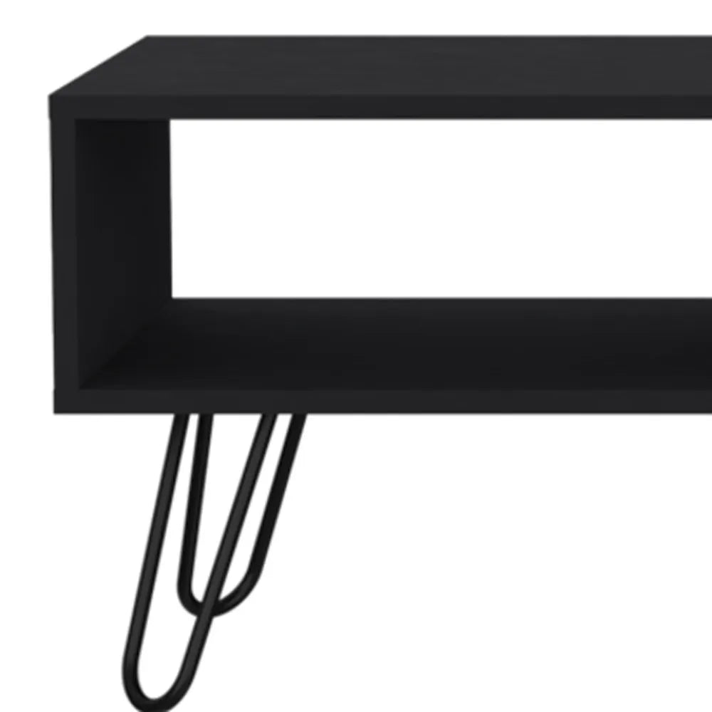 Convertible Black Oak Wood Coffee Table with Durable Metal Frame Glass Top Drawer Shelf for Home Living Room Furniture