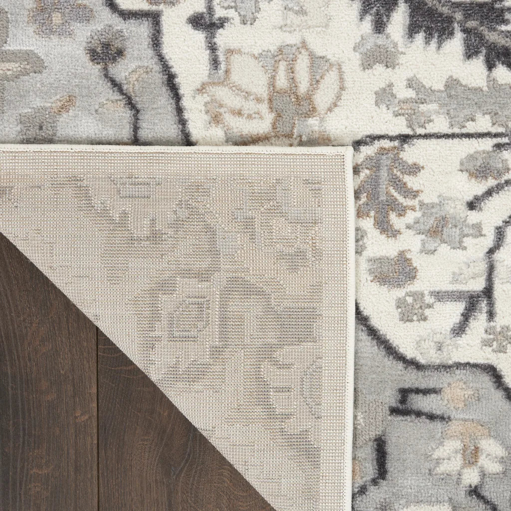 HMS 12' Gray Ivory Floral Anti-Slip Non-Skid Runner Rug Braided Tufted Oriental Style Woven Silk Polyester for Home Golf Course