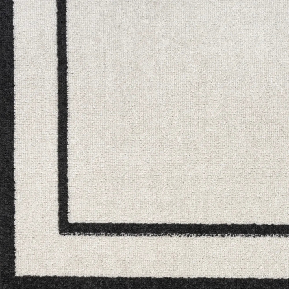 HMS 8' Ivory Black Indoor/Outdoor Boho Modern Runner Rug Washable Wool-Polyester-Cotton Carpet Soft Tufted Woven for Teens' Home