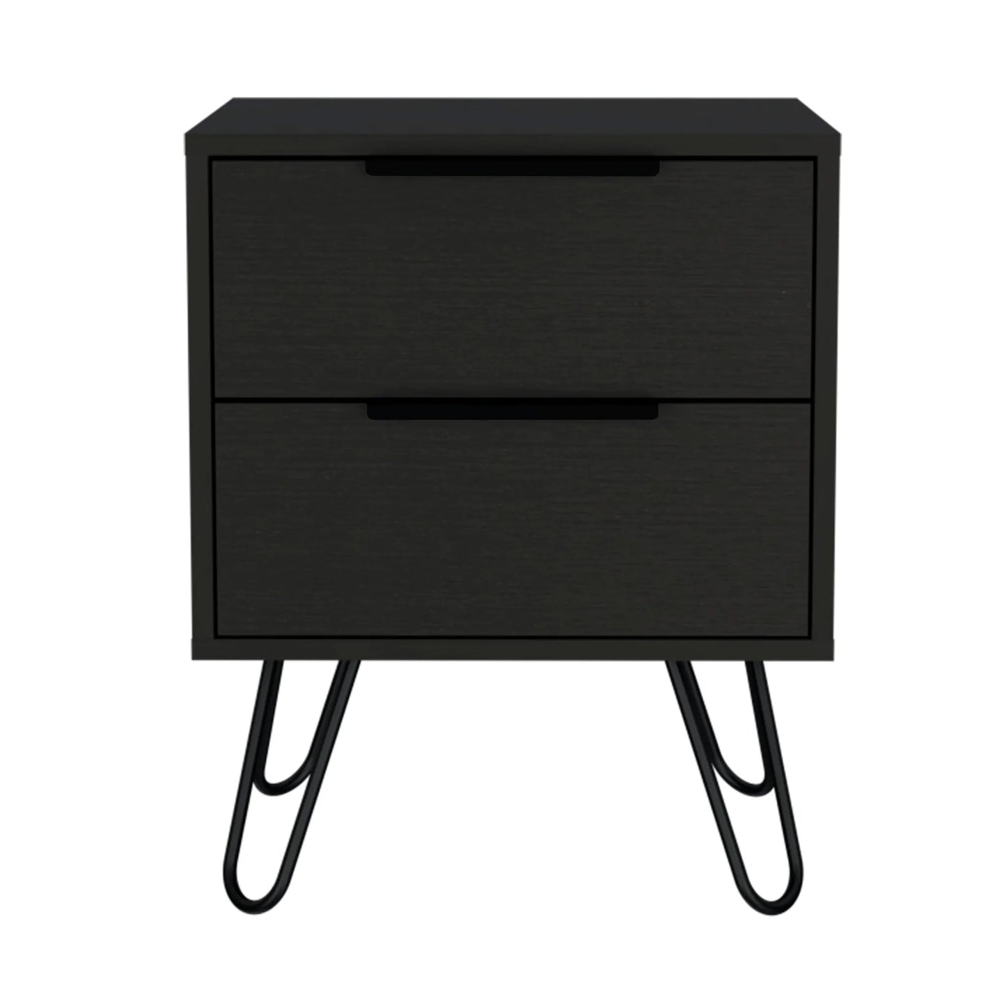 HMS 22\" Modern Black Wood Two-Drawer Nightstand for Home Apartment Living Room Bedroom or Hospital Use