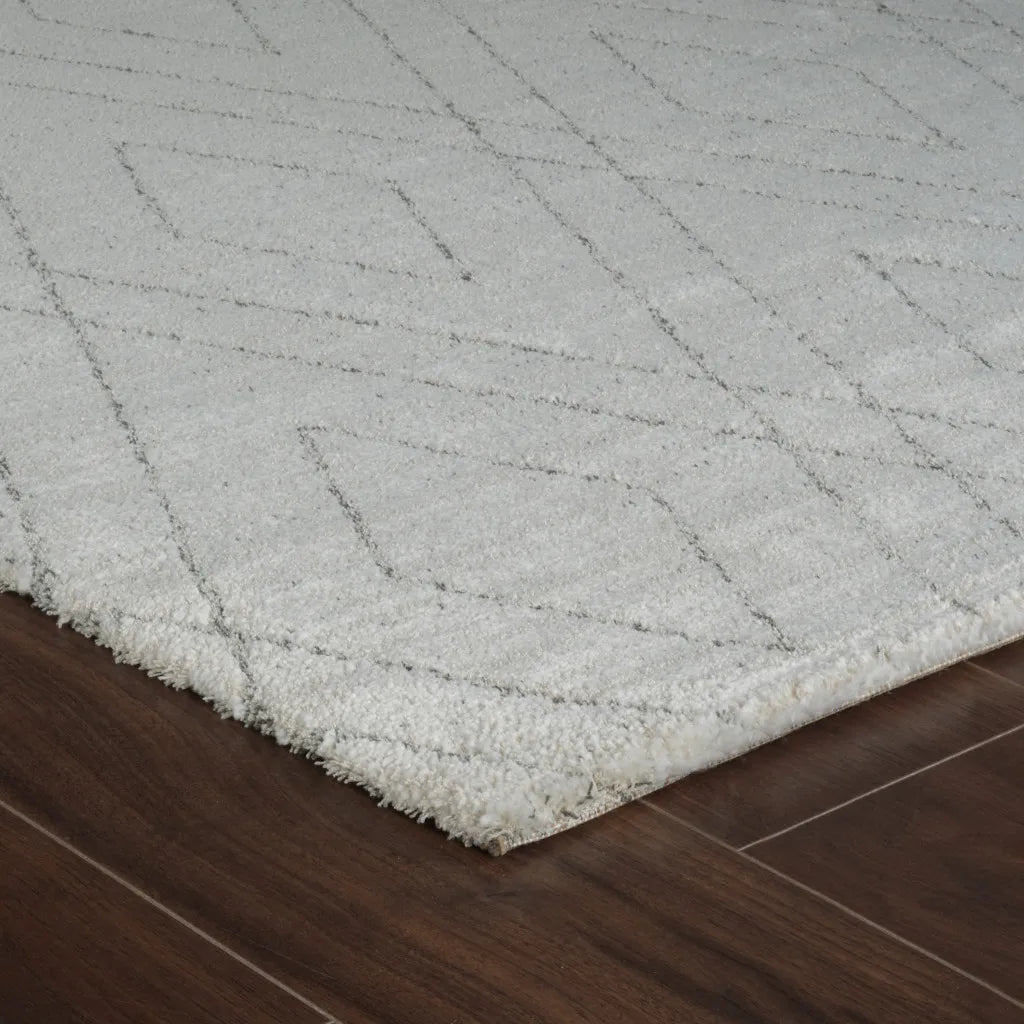 HMS 8' Beige Gray Handmade Woven Abstract Non-Skid Runner Rug Modern Wool Polyester Silk Nylon for Home Prayer-for Teens
