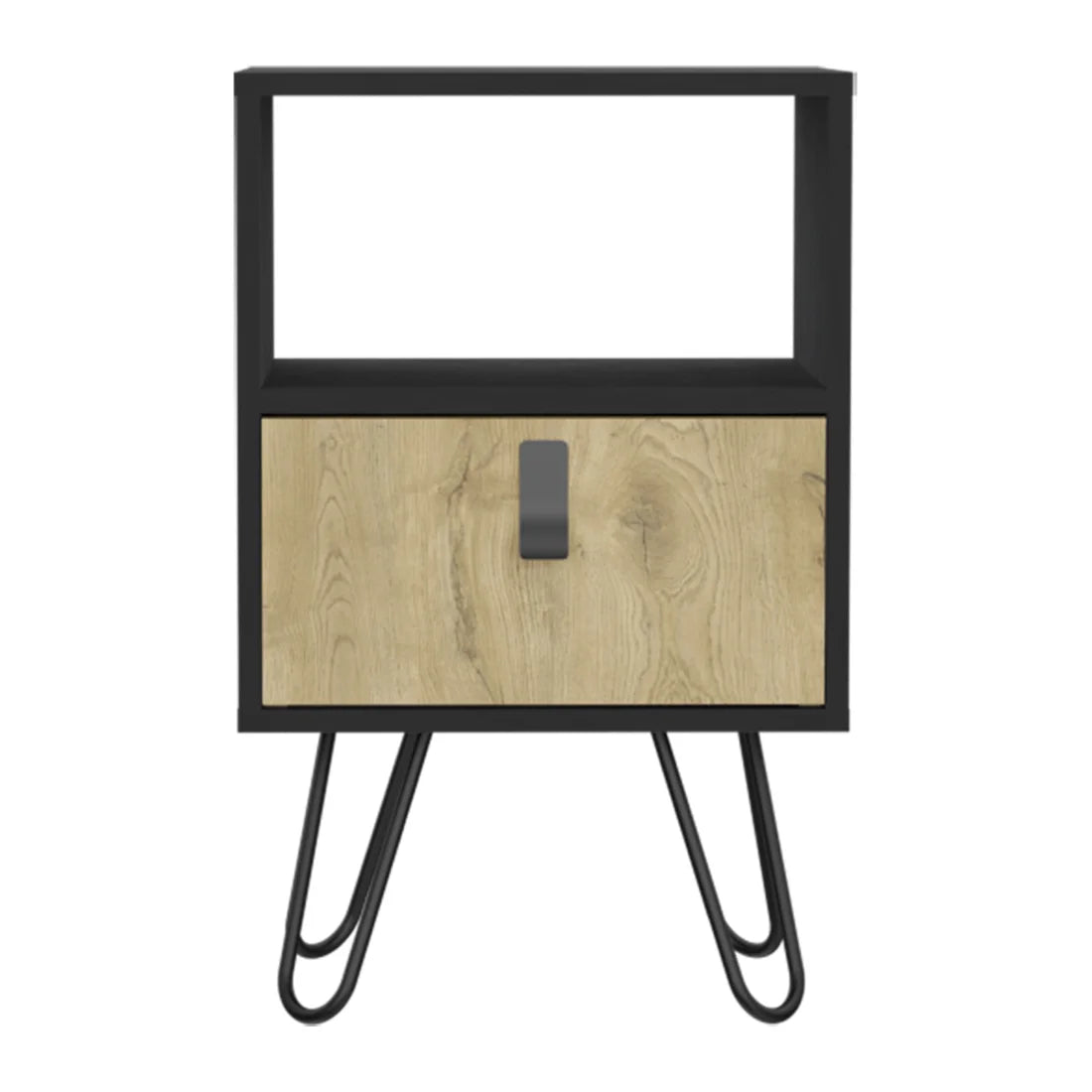 HMS Modern 23\" Black Wood One-Drawer Nightstand Bedroom Living Room Home Furniture with Panel Style for Apartments