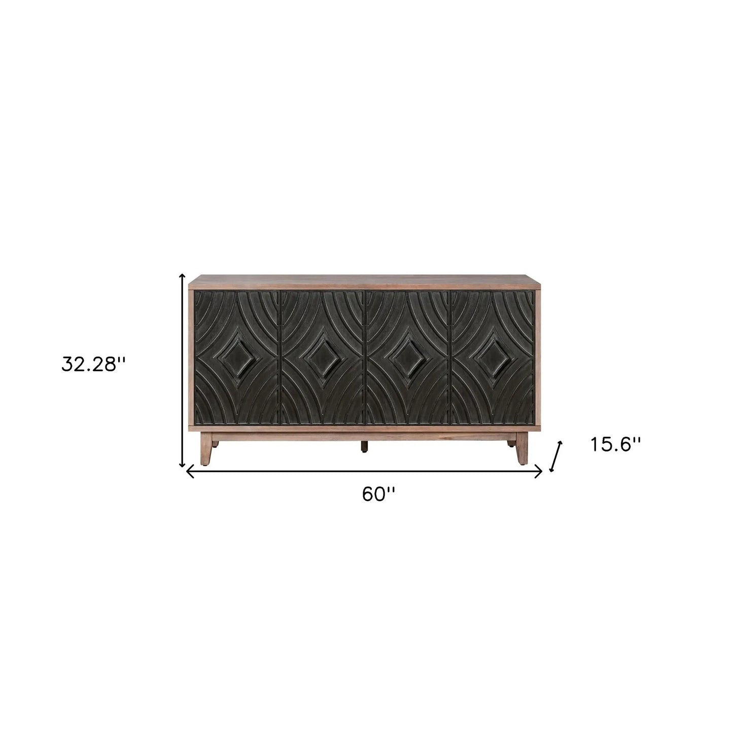 Midcentury Modern Luxury Sideboard Cabinet HMS 60\" Brown and Charcoal Distressed Wood Four Door Home Furniture