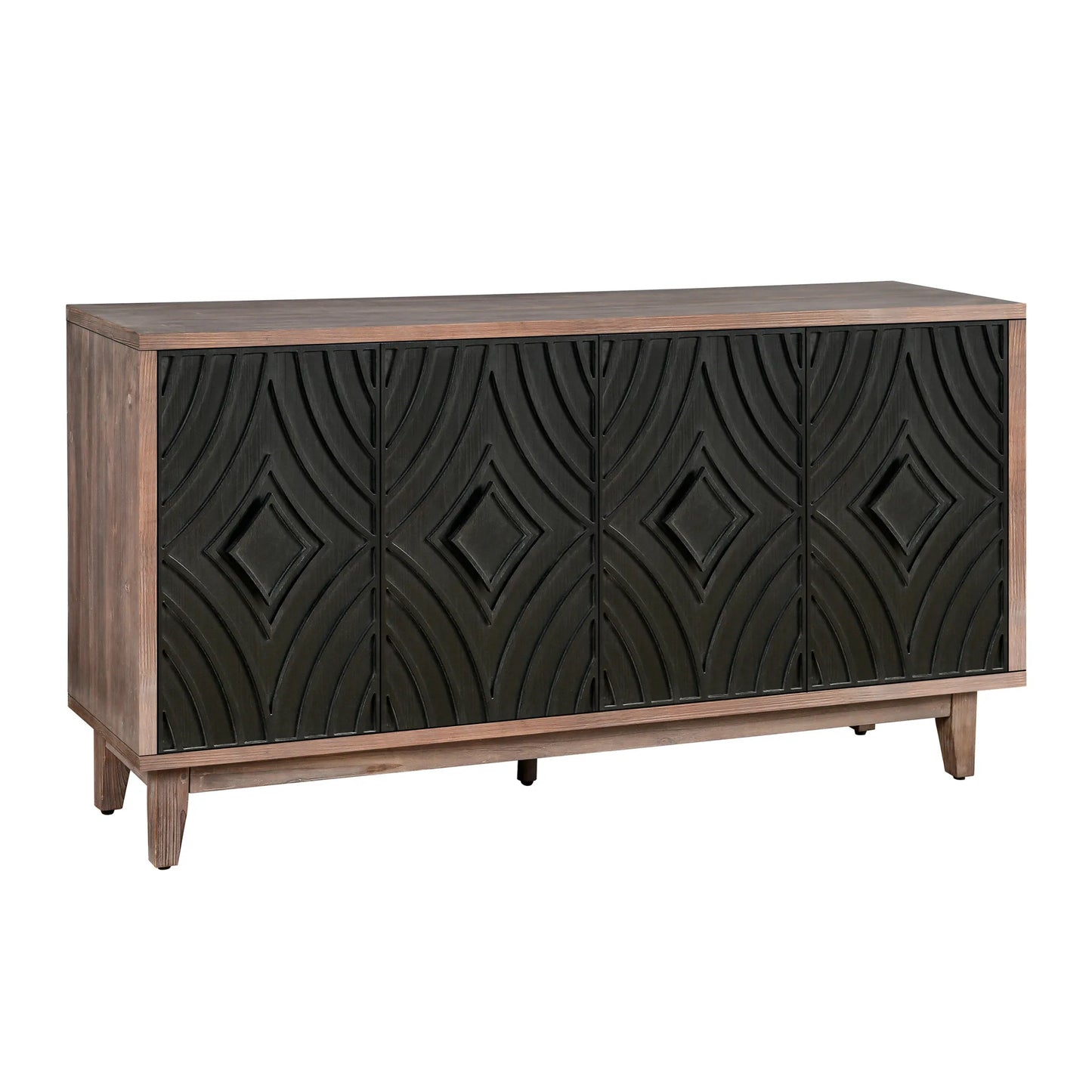 Midcentury Modern Luxury Sideboard Cabinet HMS 60\" Brown and Charcoal Distressed Wood Four Door Home Furniture
