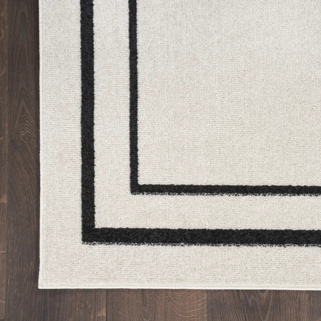 HMS 8' Ivory Black Indoor/Outdoor Boho Modern Runner Rug Washable Wool-Polyester-Cotton Carpet Soft Tufted Woven for Teens' Home