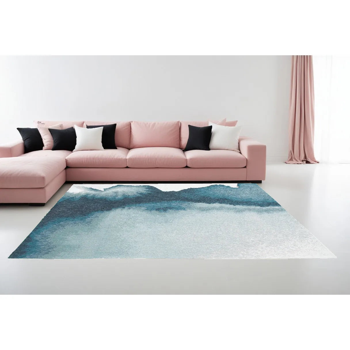 HMS 6' X 8' Abstract Non-Skid Area Rug Blue and Gray Color Scheme Elegant Modern Design for Home or Office