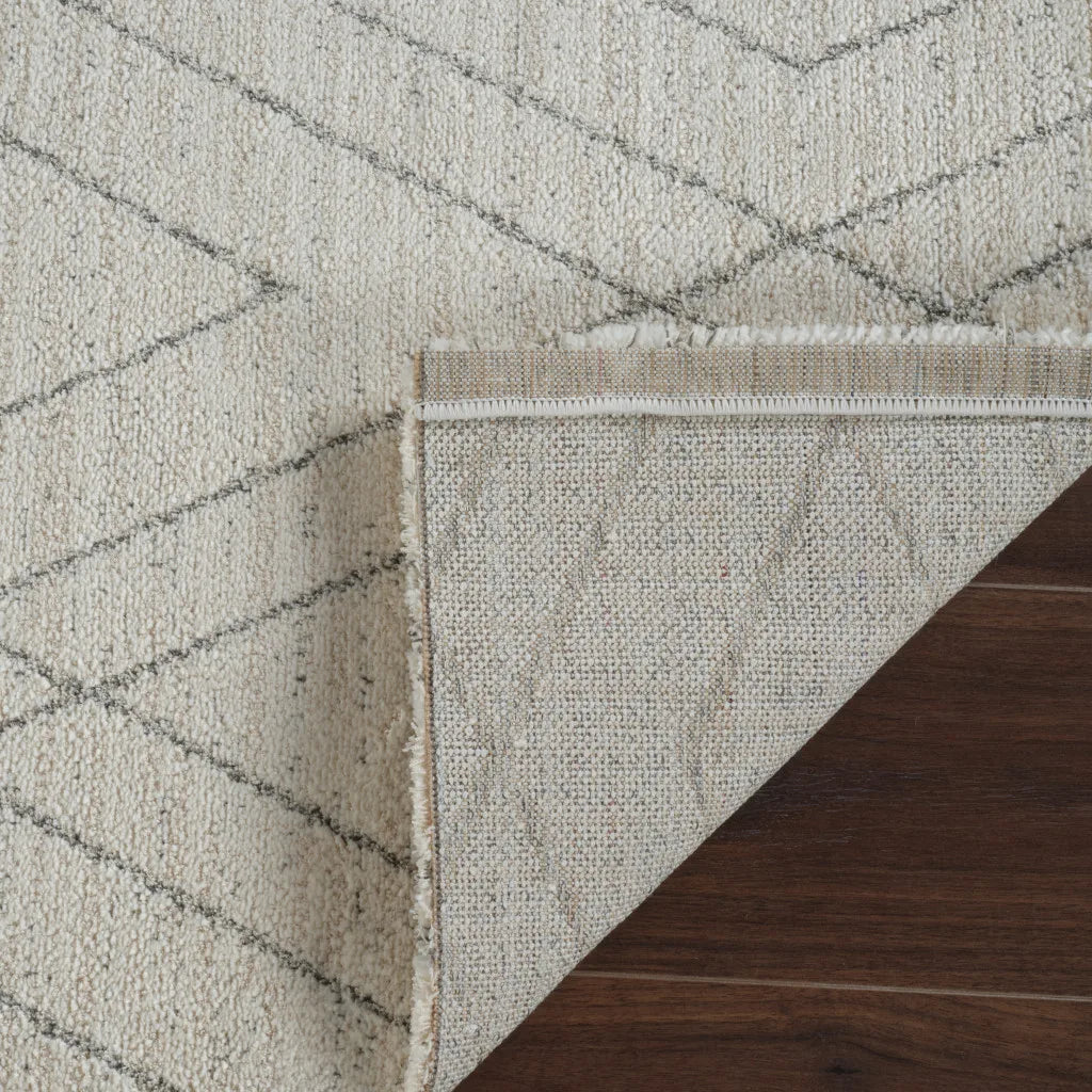 HMS 8' Beige Gray Handmade Woven Abstract Non-Skid Runner Rug Modern Wool Polyester Silk Nylon for Home Prayer-for Teens
