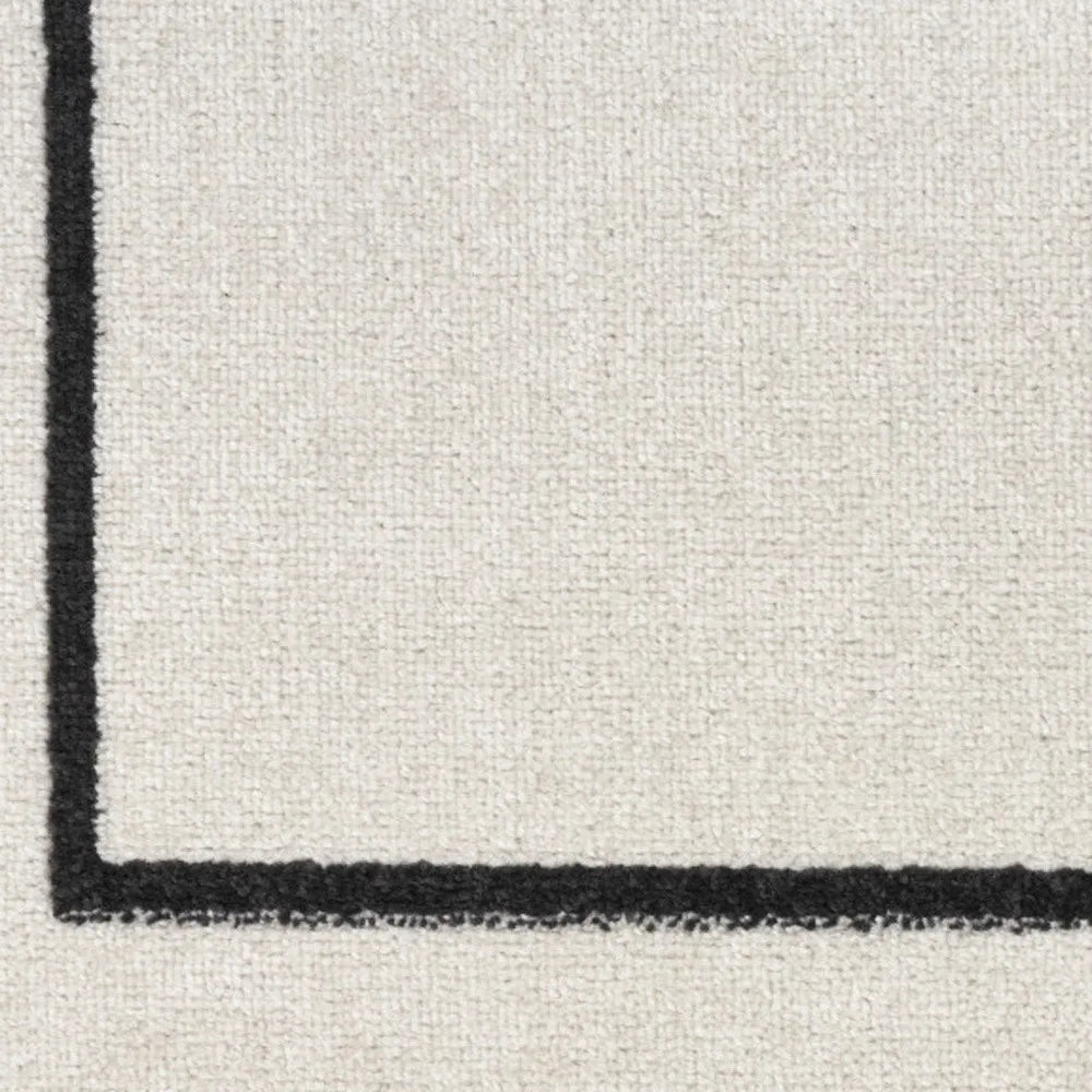 HMS 8' Ivory Black Indoor/Outdoor Boho Modern Runner Rug Washable Wool-Polyester-Cotton Carpet Soft Tufted Woven for Teens' Home