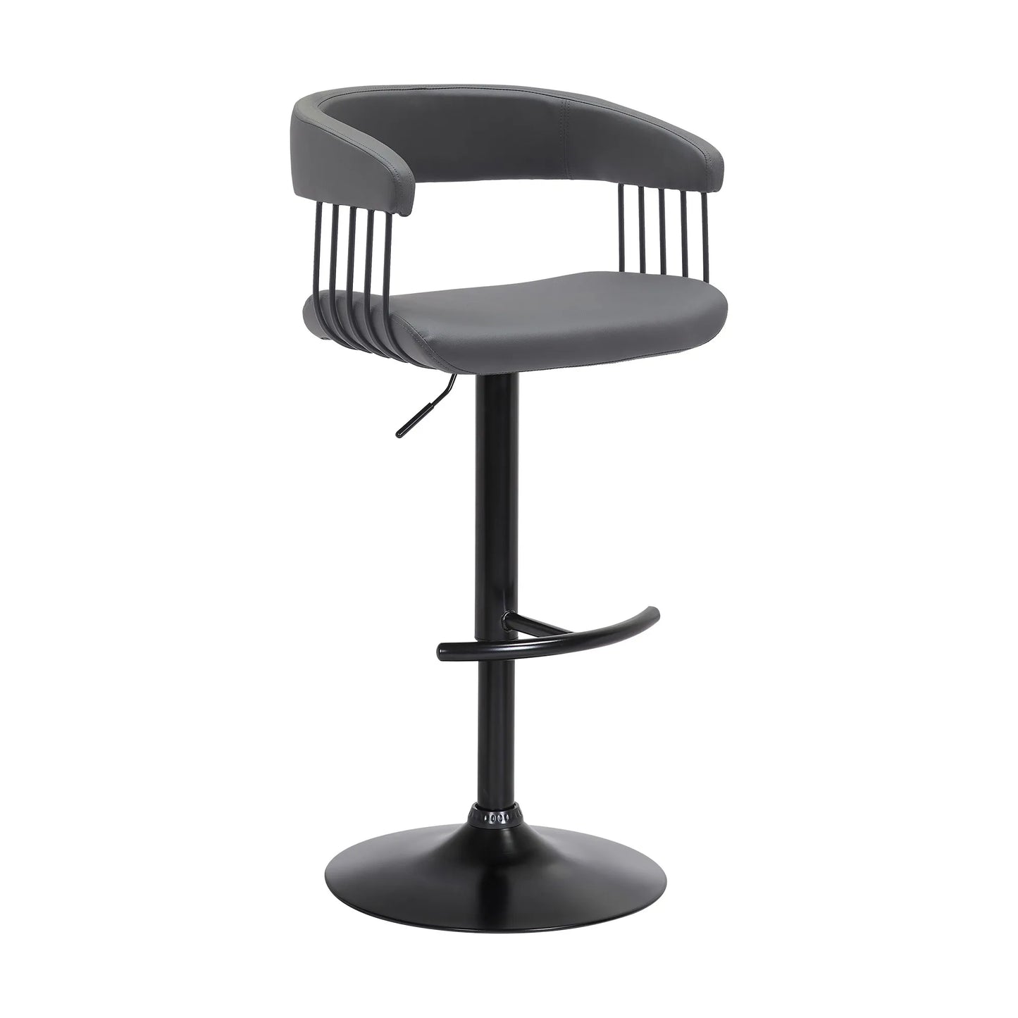 HMS Modern Style Gray & Black Faux Leather Bar Stool with Metal Swivel Adjustable Height for Home Hotel or Dining