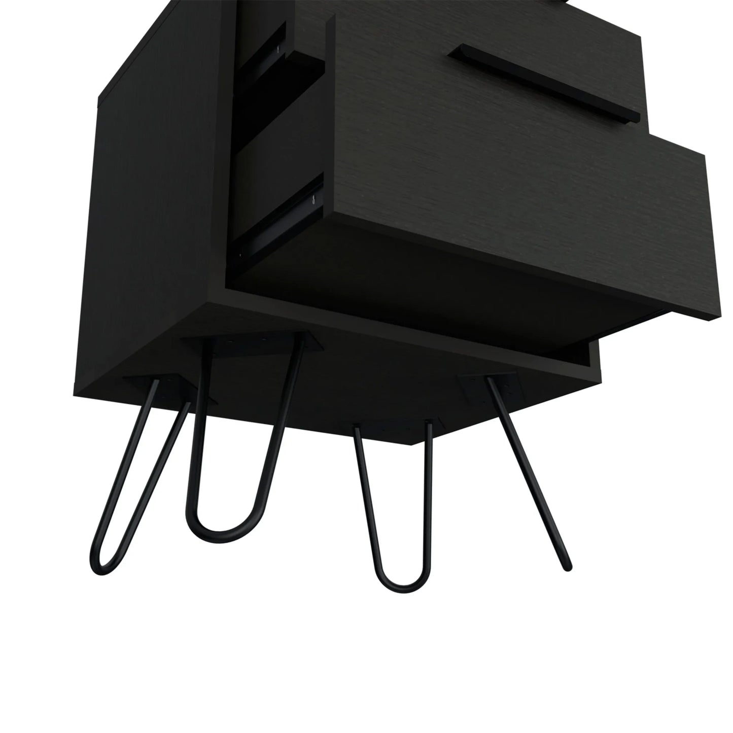 HMS 22\" Modern Black Wood Two-Drawer Nightstand for Home Apartment Living Room Bedroom or Hospital Use