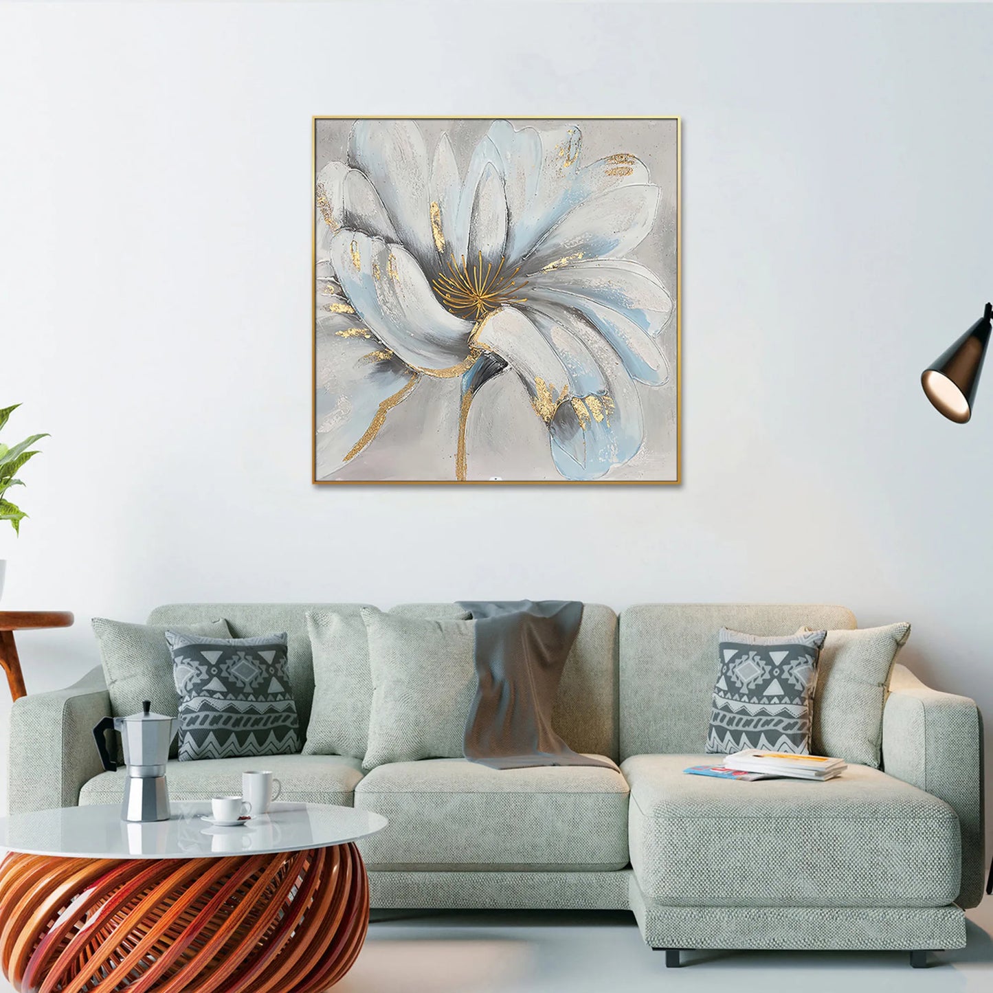 HMS Unveiled Modern Gold Framed Oil Painting Oversized Floral Wall Art for Home Decoration Hand Painted