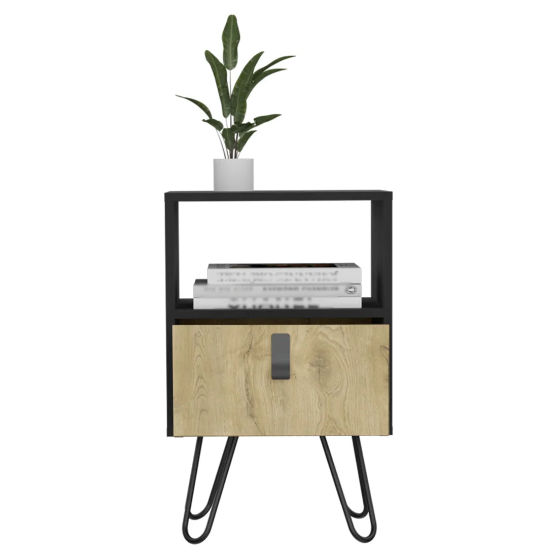 HMS Modern 23\" Black Wood One-Drawer Nightstand Bedroom Living Room Home Furniture with Panel Style for Apartments