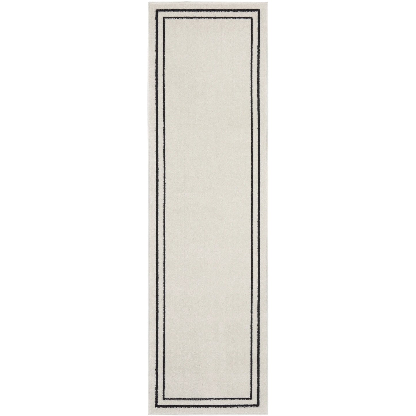 HMS 8' Ivory Black Indoor/Outdoor Boho Modern Runner Rug Washable Wool-Polyester-Cotton Carpet Soft Tufted Woven for Teens' Home