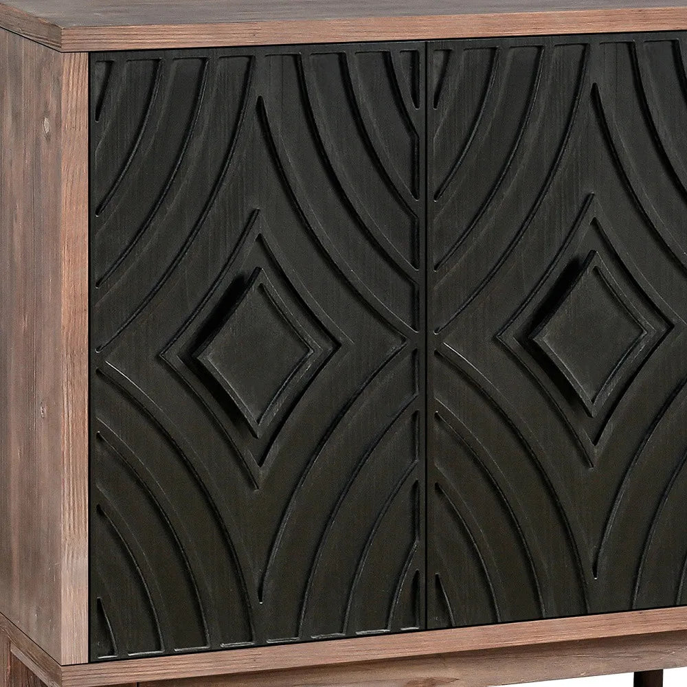 Midcentury Modern Luxury Sideboard Cabinet HMS 60\" Brown and Charcoal Distressed Wood Four Door Home Furniture