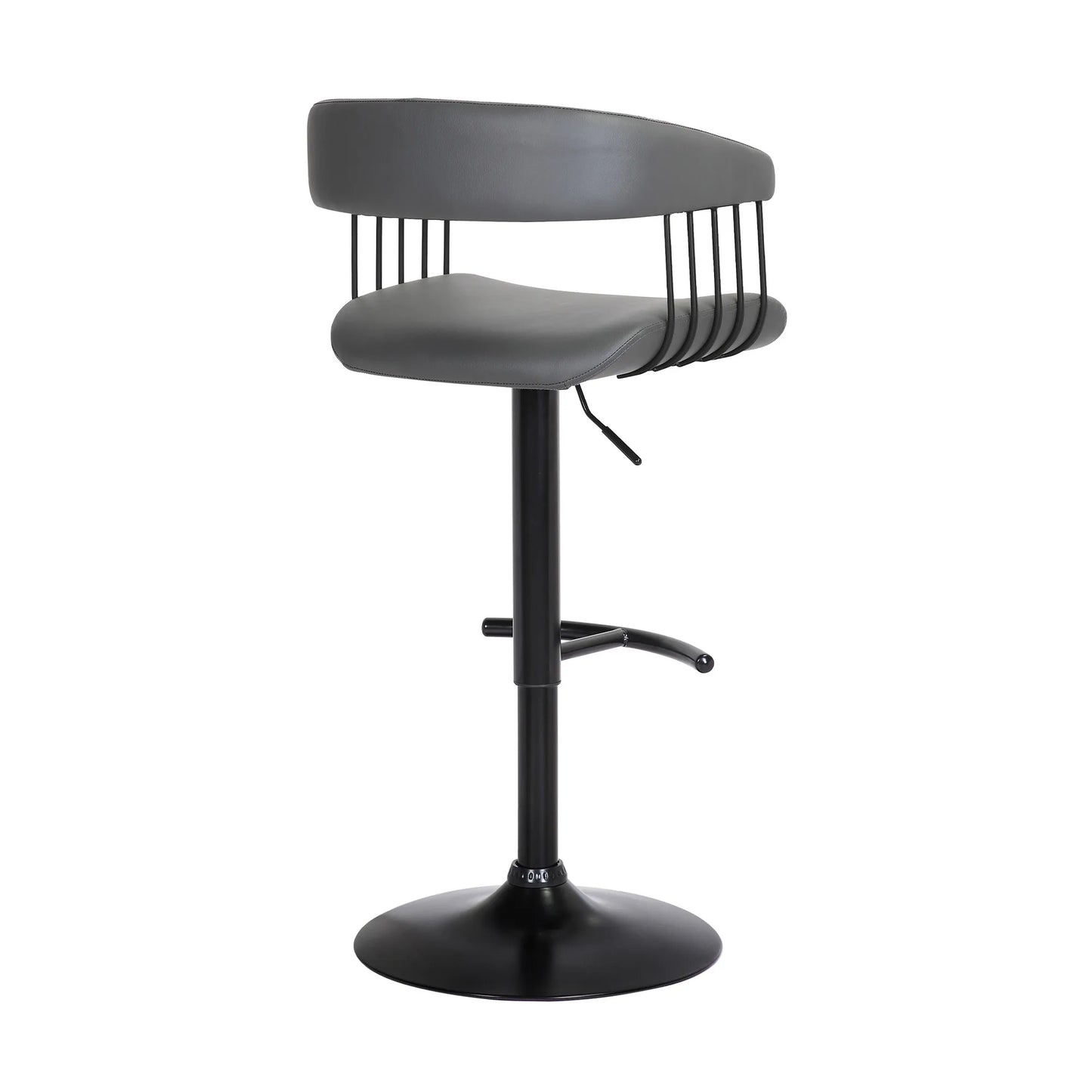 HMS Modern Style Gray & Black Faux Leather Bar Stool with Metal Swivel Adjustable Height for Home Hotel or Dining