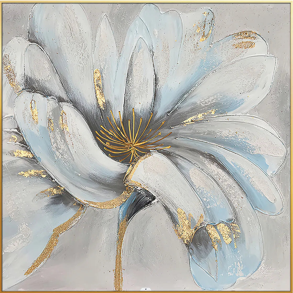 HMS Unveiled Modern Gold Framed Oil Painting Oversized Floral Wall Art for Home Decoration Hand Painted