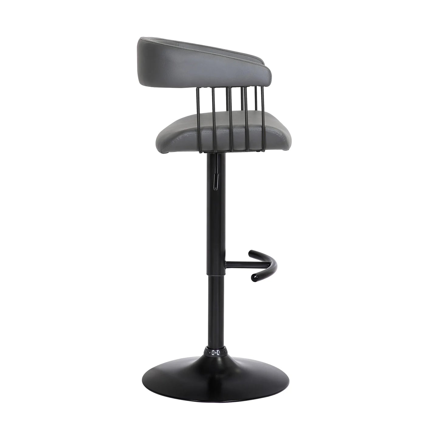 HMS Modern Style Gray & Black Faux Leather Bar Stool with Metal Swivel Adjustable Height for Home Hotel or Dining