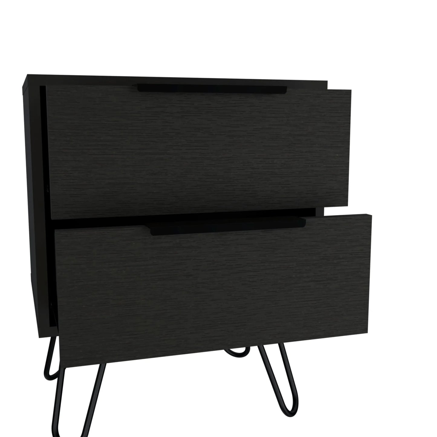 HMS 22\" Modern Black Wood Two-Drawer Nightstand for Home Apartment Living Room Bedroom or Hospital Use