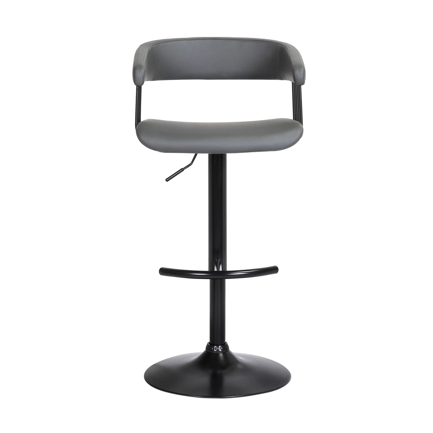 HMS Modern Style Gray & Black Faux Leather Bar Stool with Metal Swivel Adjustable Height for Home Hotel or Dining
