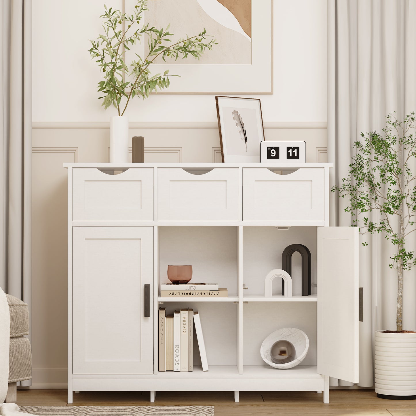 Cabinets With Drawers And Shelves, Living Room, Bedroom, Office Cabinets Furniture Home Decor - White
