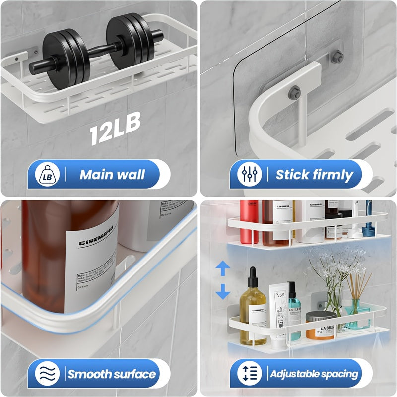 RustResistant NoDrill Bathroom Shelves SpaceSaving Shower Organizer
