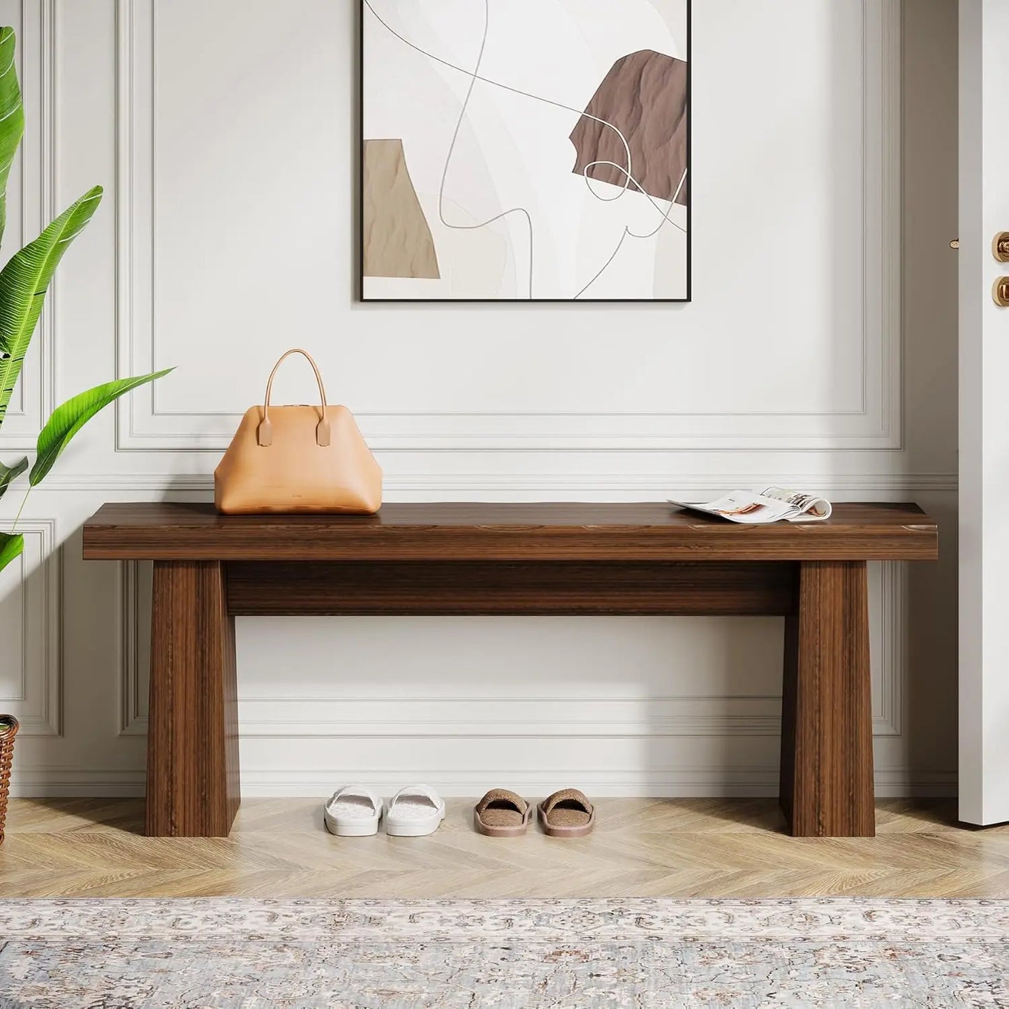 Wooden Entryway Bench, Wood Dining Table Bench with Sturdy Frame for Dining Room Bedroom Living Room Hallway Kitchen