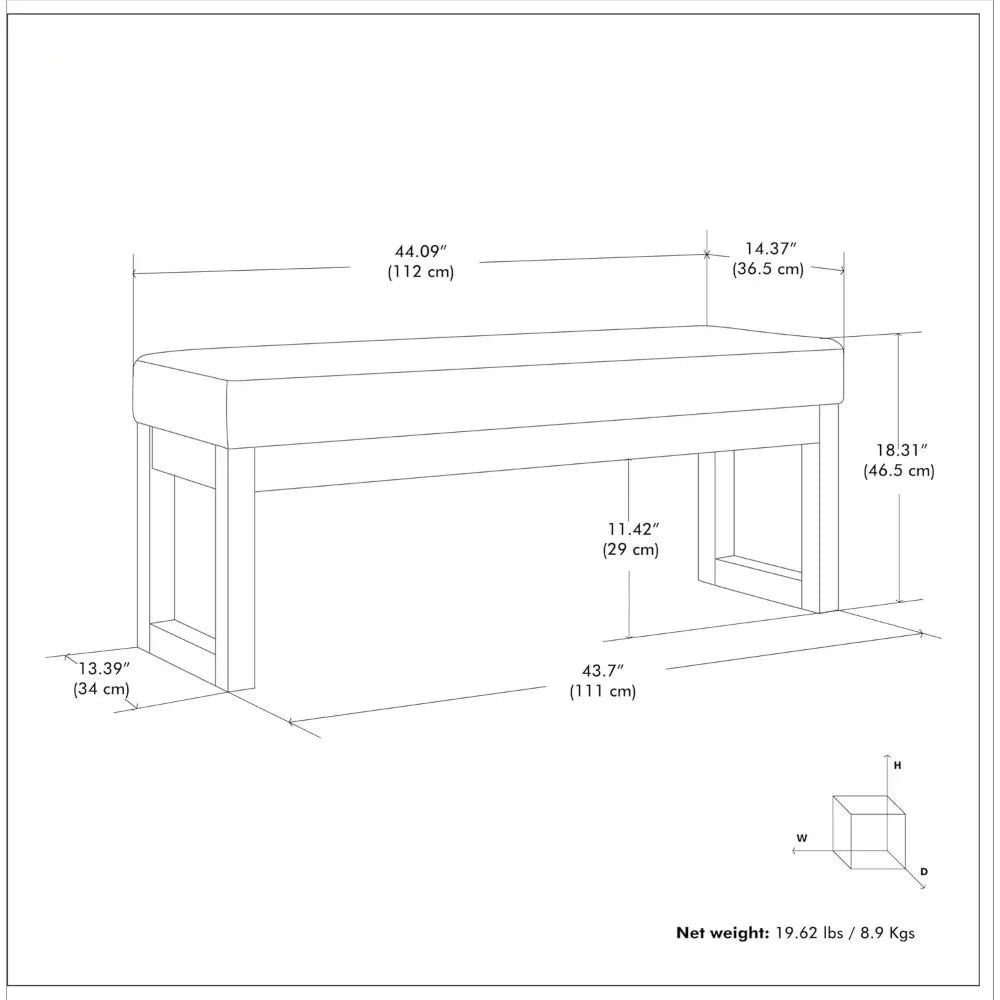 45 inch Wide Contemporary Rectangle Large Ottoman Bench in Grey Linen Look Fabric, Assembled, for the Living Room