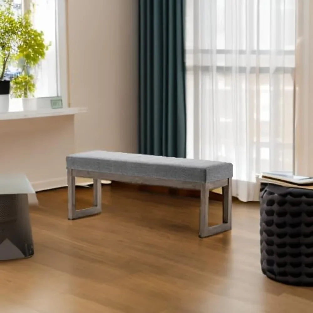 45 inch Wide Contemporary Rectangle Large Ottoman Bench in Grey Linen Look Fabric, Assembled, for the Living Room