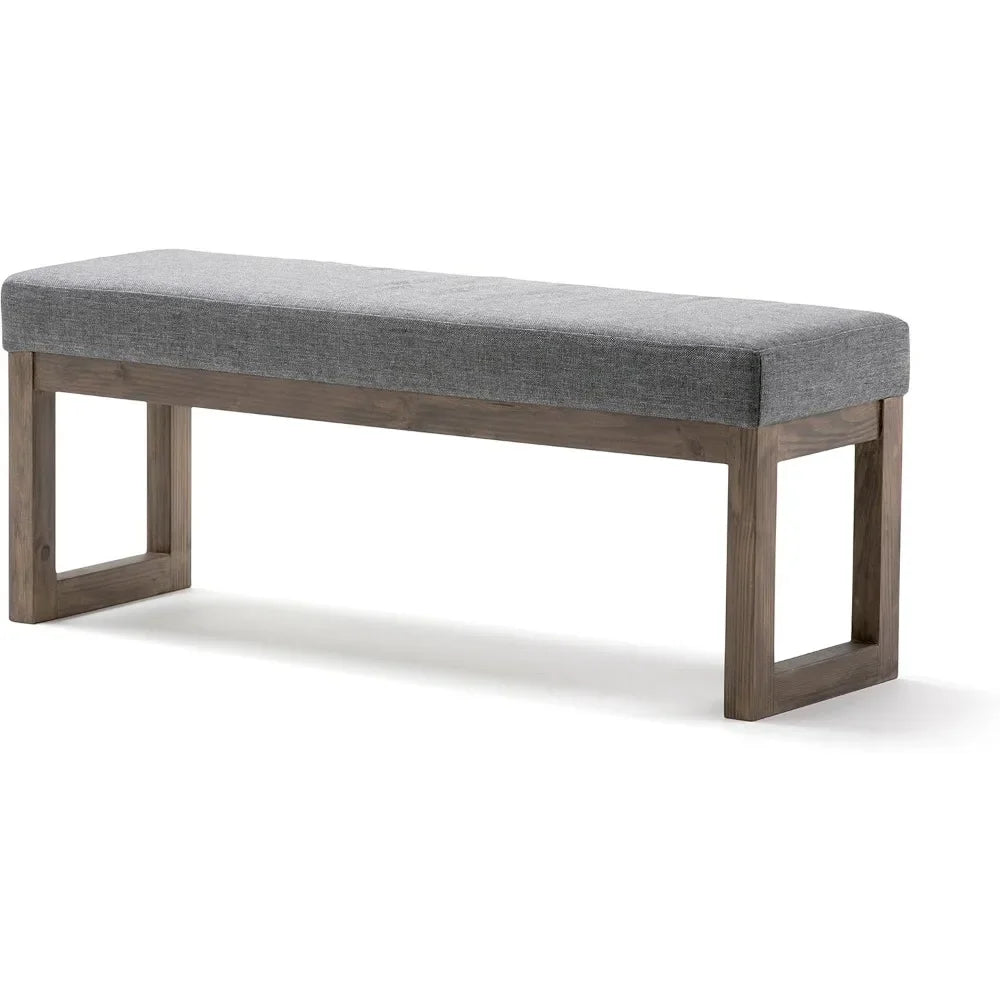 45 inch Wide Contemporary Rectangle Large Ottoman Bench in Grey Linen Look Fabric, Assembled, for the Living Room