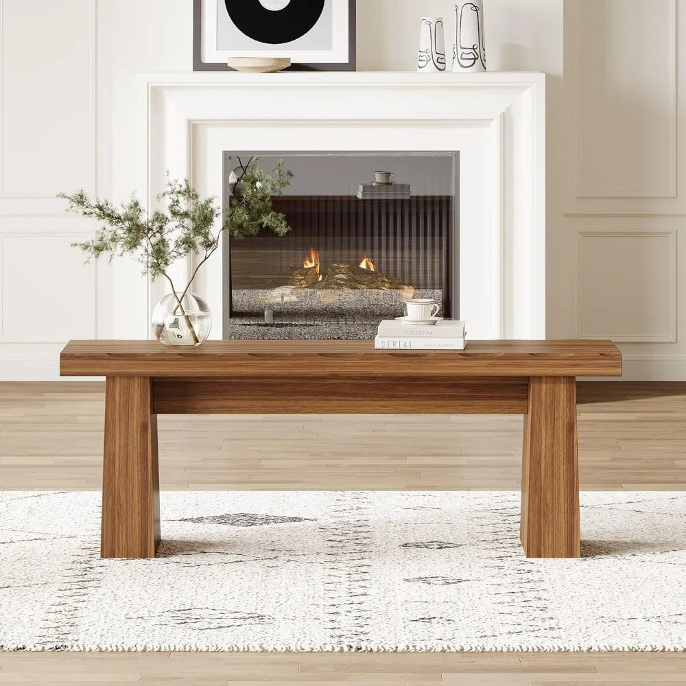 Wooden Entryway Bench, Wood Dining Table Bench with Sturdy Frame for Dining Room Bedroom Living Room Hallway Kitchen