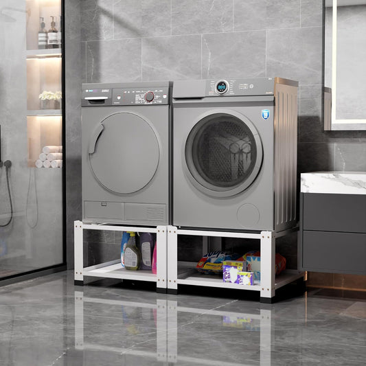 Laundry Pedestal 18 In Height, Washer And Dryer Pedestals With Storage Shelf, 700lbs Weight Capacity Washing Machine Stands For Most Washers And Dryers, Assembly Required, White, 2 Pack