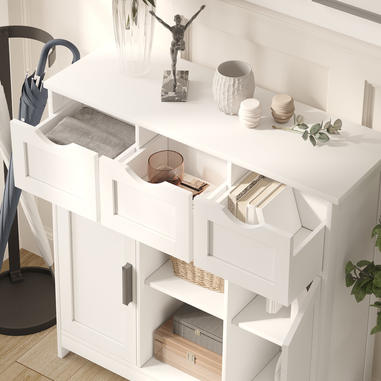 Cabinets With Drawers And Shelves, Living Room, Bedroom, Office Cabinets Furniture Home Decor - White