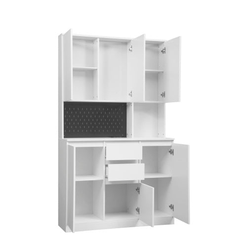 74 Inch Kitchen Storage Cabinet With Charging Station, Freestanding Buffet Cabinet With Drawer Sideboard, Modern Kitchen Storage Cabinet With Microwave Rack, Suitable For Kitchen, Living Room, Dining